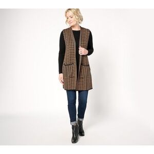 Susan Graver Graver Houndstooth Longline Sweater Vest Brown Black A658954 Large